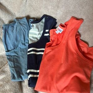 Three LuLaRoe tanks-powder blue, coral and navy and white stripe